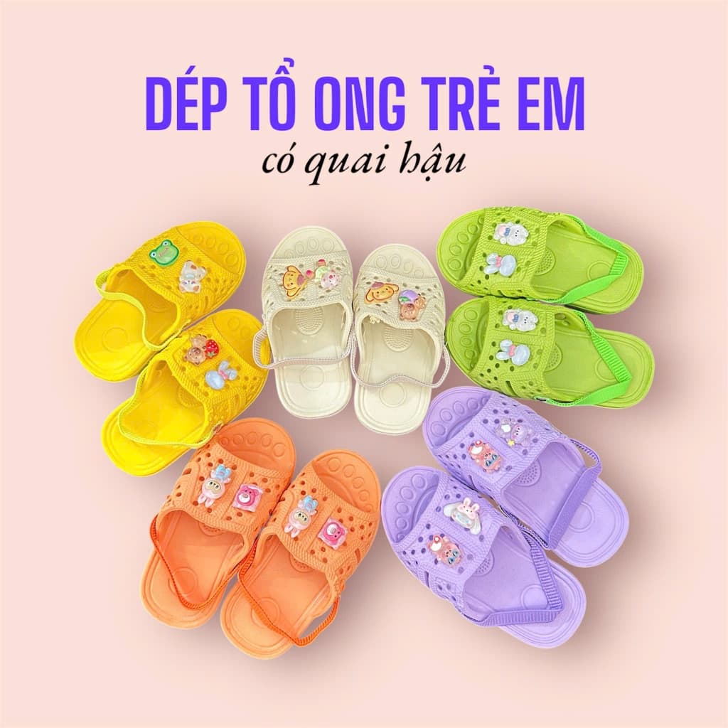 Dép Tổ Ong EVA Siêu Nhẹ Cho Bé | Quai Chun Mềm – Charm Ngẫu Nhiên – Cực Dễ Thương yoyostore