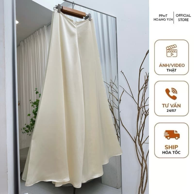 Quần váy lụa ngọc trai, dài 105cm chất mềm mịn rũ, nhẹ bồng bềnh siêu tôn dáng- ÁO dài Thăng Long