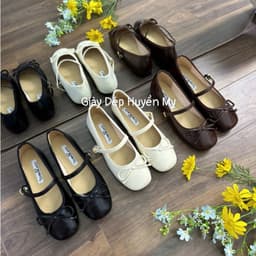 Giày Búp Bê Nữ Phối Nơ Khuy Cạnh Mũi Tròn Hàng Cao Cấp Full Hộp (AH002) 1