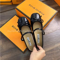 Giày Búp Bê Nữ Phối Nơ Khuy Cạnh Mũi Tròn Hàng Cao Cấp Full Hộp (AH002) 3