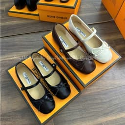 Giày Búp Bê Nữ Phối Nơ Khuy Cạnh Mũi Tròn Hàng Cao Cấp Full Hộp (AH002) 5