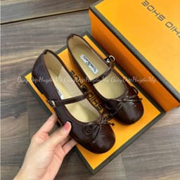 Giày Búp Bê Nữ Phối Nơ Khuy Cạnh Mũi Tròn Hàng Cao Cấp Full Hộp (AH002) 2