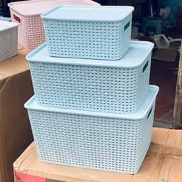 Giỏ Nhựa Chữ Nhật Có Nắp Đậy Việt Nhật Hokori 3336/37/38, Giỏ Đựng Quần Áo Bánh Kẹo Đồ Nhà Bếp 7