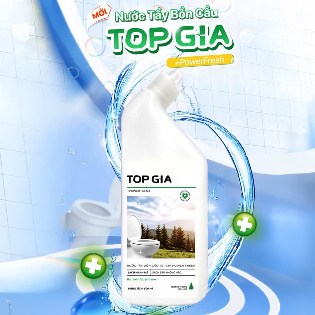 Combo 4 chai tẩy rửa bồn cầu TopGia 500ml, diệt khuẩn, khử mùi, sạch bóng vết bẩn dễ dàng