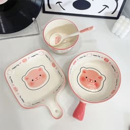 VINBEO Set Bát Sứ 3 Món Hoạ Tiết Lợn Hồng BIN002 7