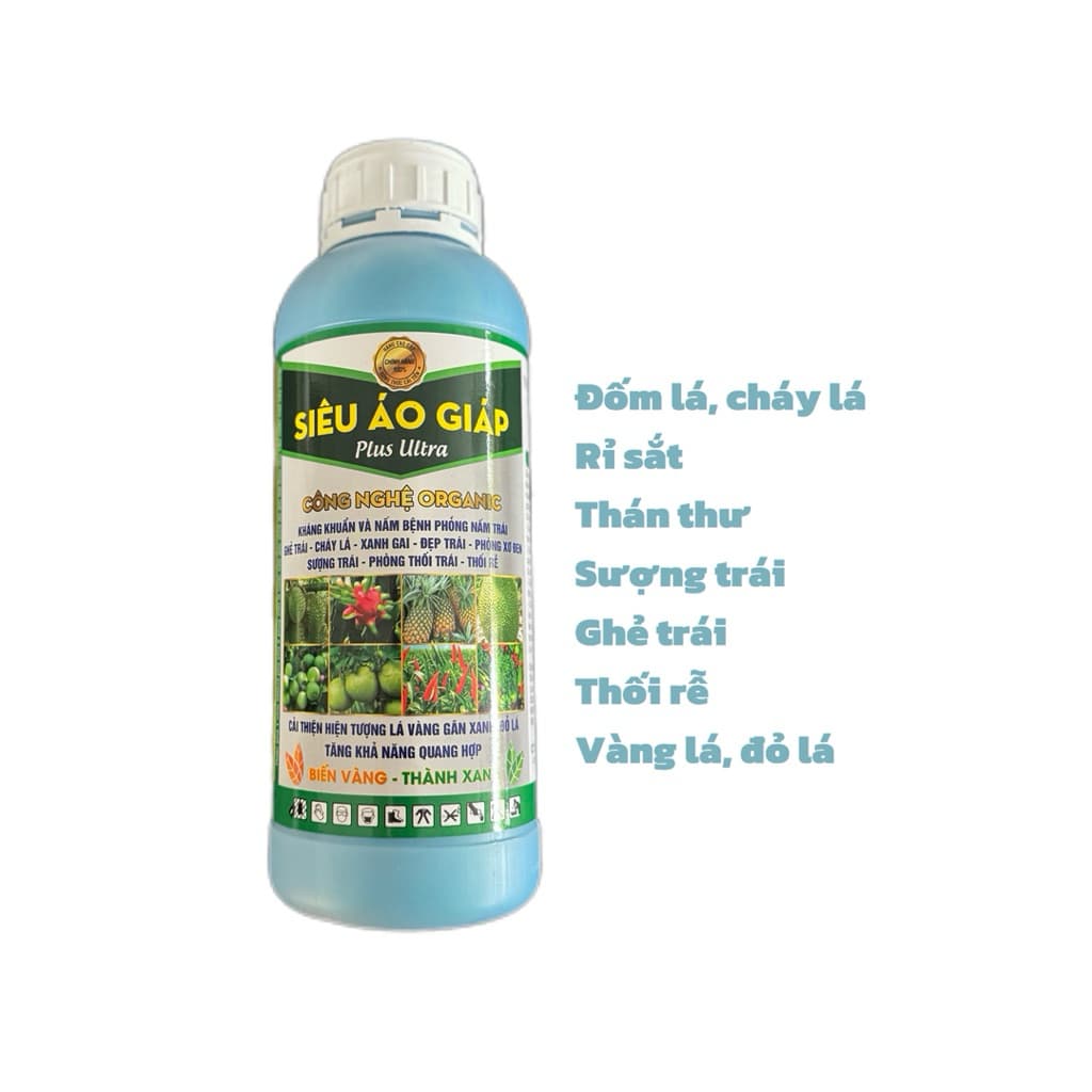 PHÂN BÓN HỮU CƠ SIÊU ÁO GIÁP SINH HỌC ĐẨY LÙI THÁN THƯ, ĐỐM LÁ, RỈ SẮT,CHÁY LÁ, THỐI RỄ CHAI 1 LÍT