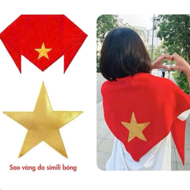 Khăn quàng đỏ sao vàng 1m4, khăn cờ Tổ Quốc, khăn yêu nước, khăn tam giác, ngôi sao vàng vải đũi tơ mềm mại