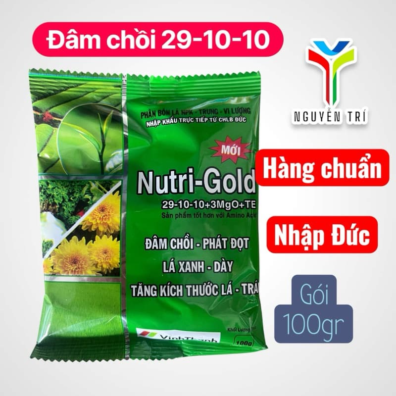 Phân Bón Lá Nutri-Gold Đức (Gói 100g) NPK 29-10-10+TE - Siêu Đâm Chồi, Xanh Dày Lá, Lớn Trái