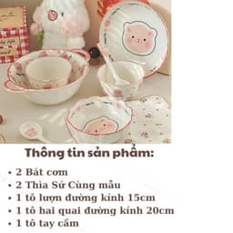 Bộ Bát Đĩa Gốm Sứ họa tiết Heo Hồng xinh xắn gồm 7 món- Set Quà Tặng ý nghĩa cho bé yêu 3