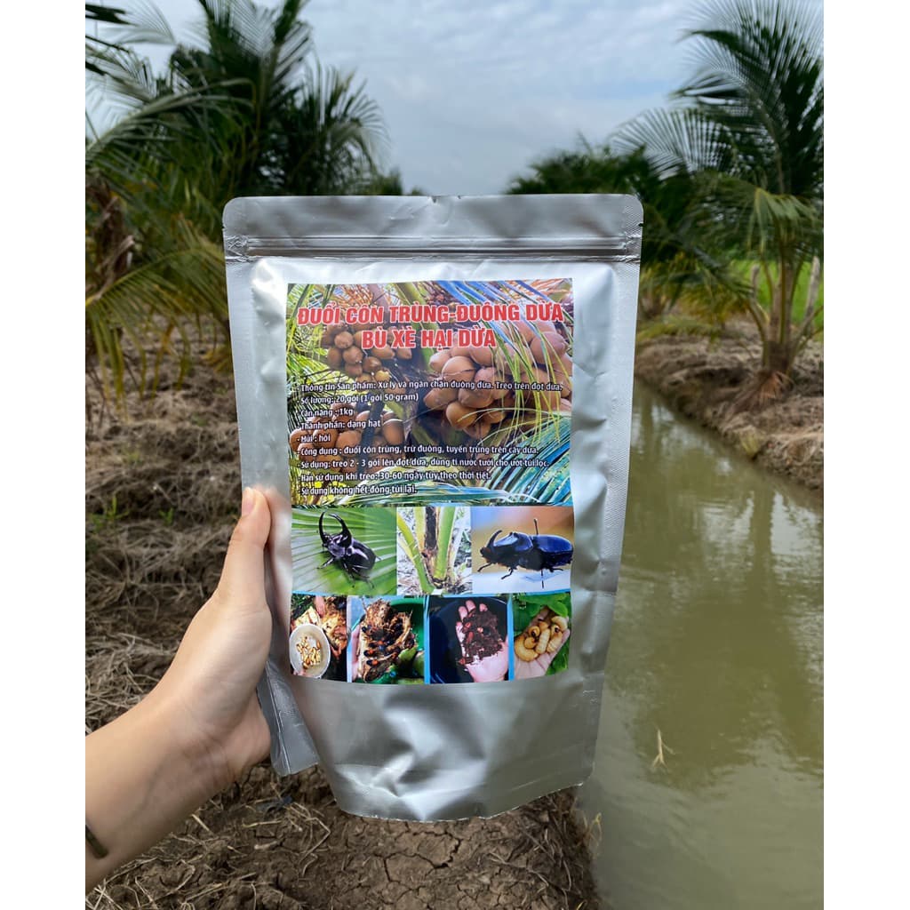 20 TÚI TREO ĐUỔI ĐUÔNG DỪA, BÙ XÈ, KIẾN VƯƠNG, CÔN TRÙNG HẠI DỪA GÓI 1KG