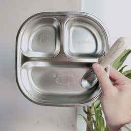 Khay Cơm Inox 3 Ngăn TẶNG THÌA, Lòng Sâu 3.3cm Bát Ăn In Hình Thú Dễ Thương 6