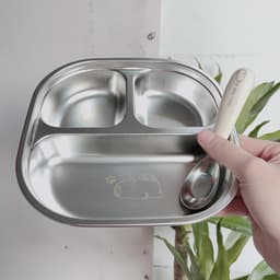 Khay Cơm Inox 3 Ngăn TẶNG THÌA, Lòng Sâu 3.3cm Bát Ăn In Hình Thú Dễ Thương 7