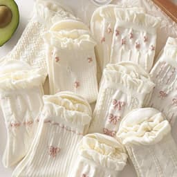 Set 5 Đôi Vớ Cotton Đính Nơ Họa Tiết Hoa Nhỏ Xinh Xắn Phong Cách Harajuku Cho Nữ tt76 LILIRIA 1