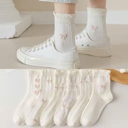 Set 5 Đôi Vớ Cotton Đính Nơ Họa Tiết Hoa Nhỏ Xinh Xắn Phong Cách Harajuku Cho Nữ tt76 LILIRIA 5