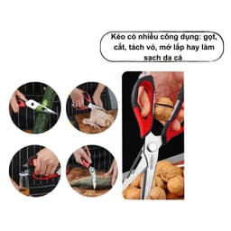Kéo Cắt Đa Năng 5 trong 1 GKOCH J-26 Màu Đen Đỏ, Cắt Thịt Gà, Gọt Củ, Khui Lọ, Đánh Vảy, Kẹp Cua Ghẹ 5
