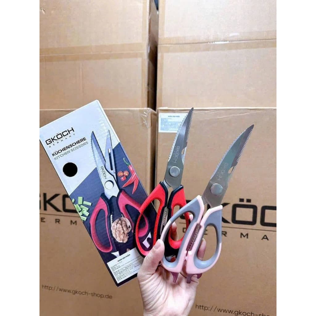 Kéo Cắt Đa Năng 5 trong 1 GKOCH J-26 Màu Đen Đỏ, Cắt Thịt Gà, Gọt Củ, Khui Lọ, Đánh Vảy, Kẹp Cua Ghẹ
