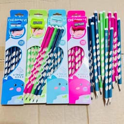 Hộp 12 cây bút chì 2B định vị có tẩy chuyên dùng để luyện viết, điều chỉnh đúng cách cầm bút cho bé tặng kèm gọt bút chì 5