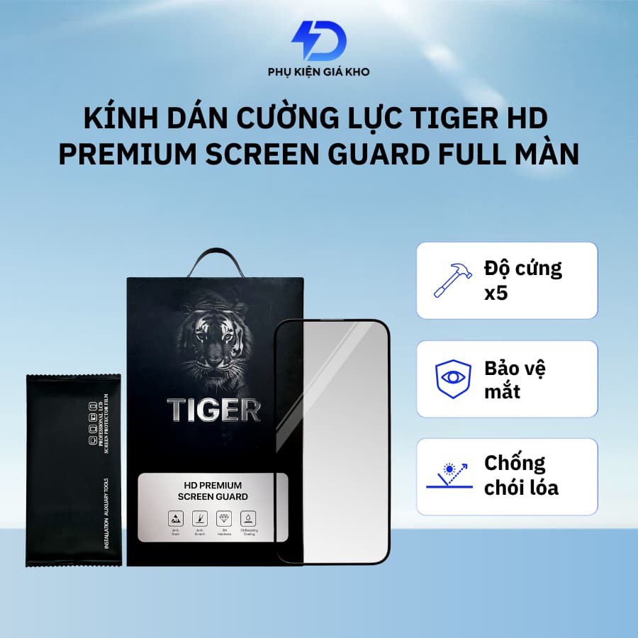 Miếng dán cường lực iPhone Tiger HD cao cấp bảo vệ full màn trong suốt bảo vệ mắt ip15/16/17