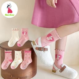 Set 5 Đôi Tất Vớ Cho Bé Cotton Chống Trượt Họa Tiết Thỏ và Hoa Hồng Đáng Yêu, Siêu An Toàn Và Thoải Mái TE102 1