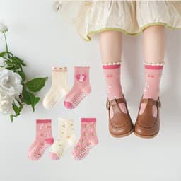 Set 5 Đôi Tất Vớ Cho Bé Cotton Chống Trượt Họa Tiết Thỏ và Hoa Hồng Đáng Yêu, Siêu An Toàn Và Thoải Mái TE102 3