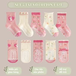 Set 5 Đôi Tất Vớ Cho Bé Cotton Chống Trượt Họa Tiết Thỏ và Hoa Hồng Đáng Yêu, Siêu An Toàn Và Thoải Mái TE102 2