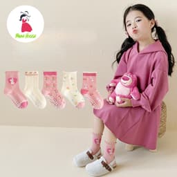 Set 5 Đôi Tất Vớ Cho Bé Cotton Chống Trượt Họa Tiết Thỏ và Hoa Hồng Đáng Yêu, Siêu An Toàn Và Thoải Mái TE102 4