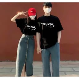 Áo cặp nam nữ in chữ Trụ Cột – Nóc Nhà , Áo đôi dễ thương form rộng unisex cotton thoáng mát, mặc đi chơi – trend 2025( 8