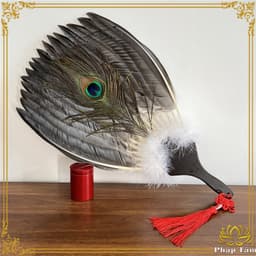 Quạt Lông Khổng Minh Gia Cát Lượng Khổng Tước Phong Cách Trung Hoa - Hình Bát Quái Phong Thủy Phụ Kiện Decor Cosplay 4