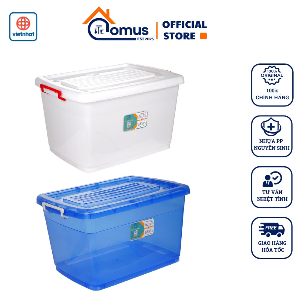 Thùng Chữ Nhật Cỡ Lớn Có Bánh Xe, Hộp Đựng Đồ Đa Năng Có Nắp Khoá VIỆT NHẬT 5325/26/27/29/34/35/37