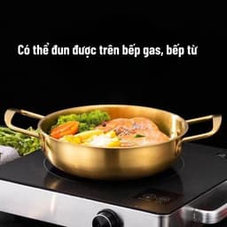 Nồi Nấu Lẩu Mạ Vàng, Nấu Mì Cay, Soup - Chảo Nấu Ăn MINI Bằng Thép Không Gỉ Phong Cách Hàn Quốc 3