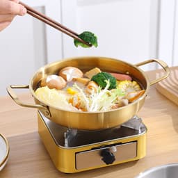 Nồi Nấu Lẩu Mạ Vàng, Nấu Mì Cay, Soup - Chảo Nấu Ăn MINI Bằng Thép Không Gỉ Phong Cách Hàn Quốc 8