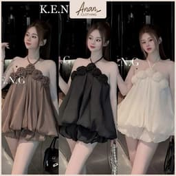 Set yếm bồng bềnh hoa nổi phong cách tiểu thư phối quần tơ bí sang chảnh quyến rũ 1
