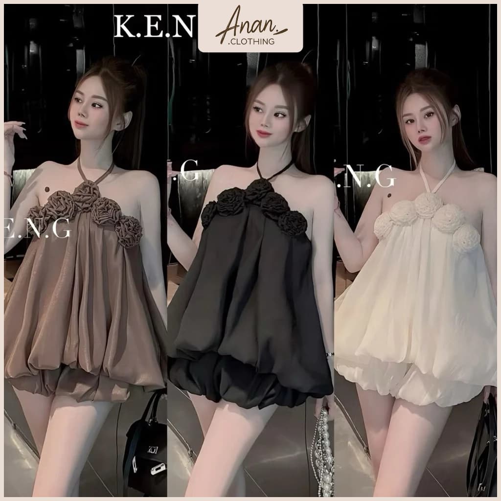 Set yếm bồng bềnh hoa nổi phong cách tiểu thư phối quần tơ bí sang chảnh quyến rũ