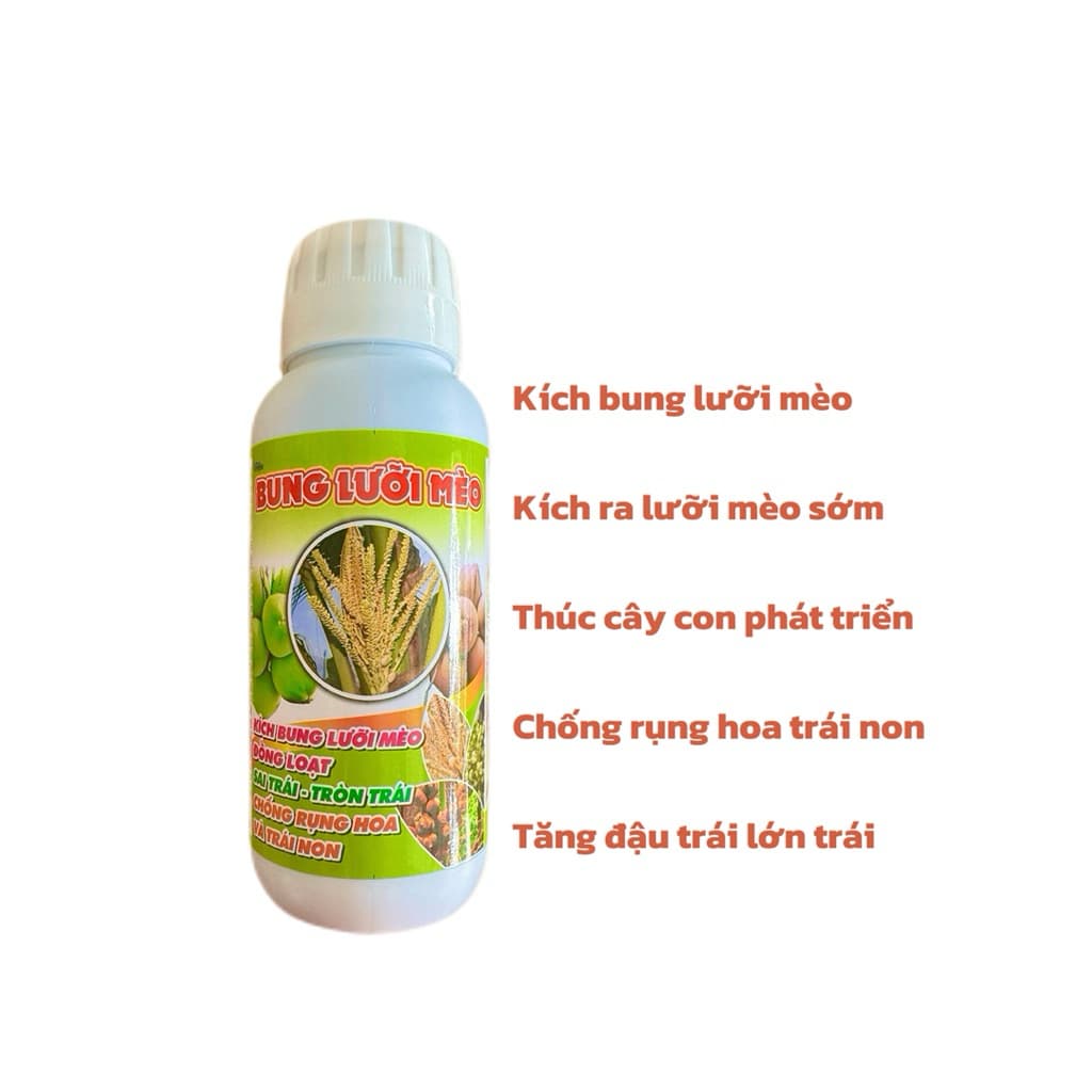 BUNG LƯỠI MÈO ĐỒNG LOẠT, THÚC RA LƯỠI MÈO SỚM, DƯỠNG CÂY NON, TĂNG ĐẬU TRÁI CHỐNG RỤNG HOA VÀ TRÁI NON CHAI 500ML