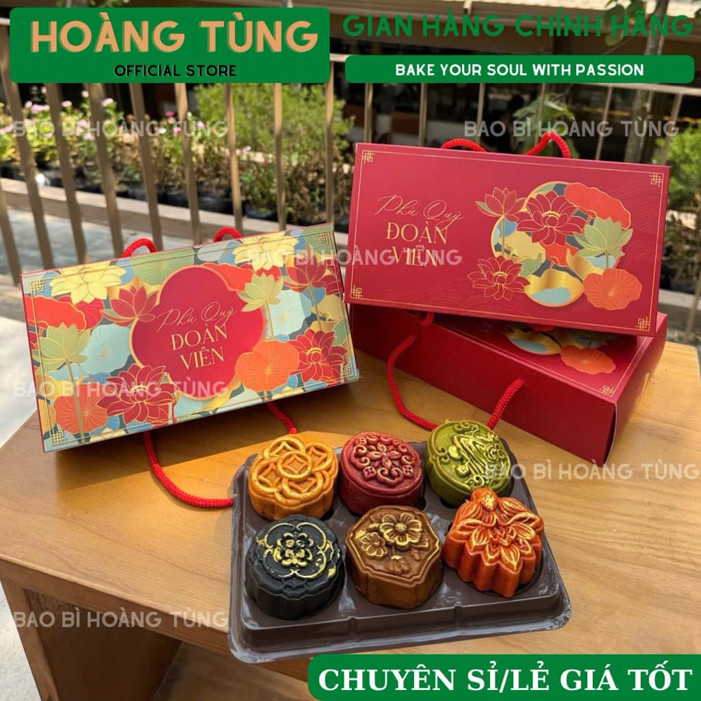 [MỚI 2025] Combo 5 Hộp đựng bánh trung thu 2 BÁNH - SEN ĐỎ