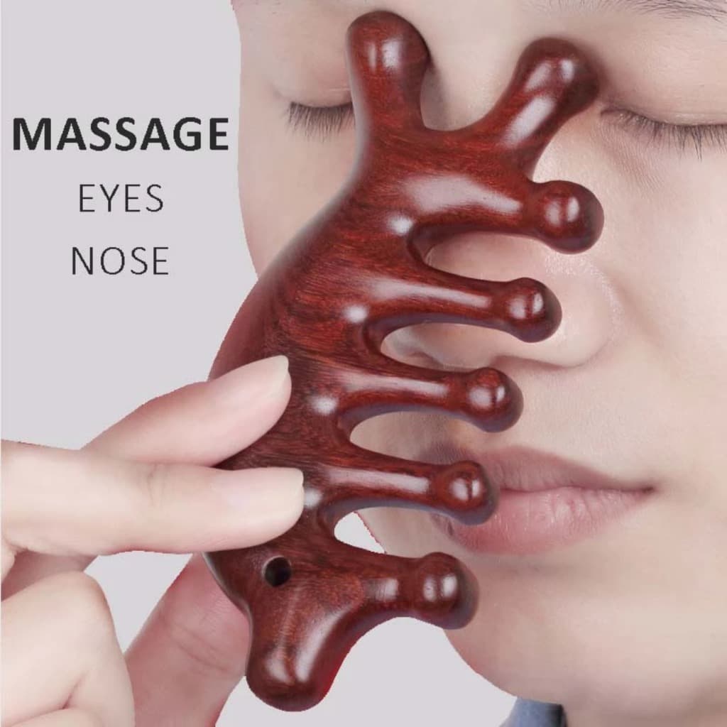 Lược gỗ Đàn Hương Đỏ 2 đầu massage mặt và đầu giúp thon gọn mặt giảm căng thẳng đa năng cao cấp