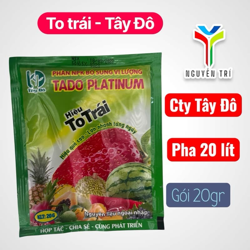 Phân Bón Lá Vi Lượng To Trái Tây Đô TADO PLATINUM - Tăng Đậu Quả, Dưỡng Trái Lớn Đều, Nặng Ký (Gói 20g pha 20 lít)