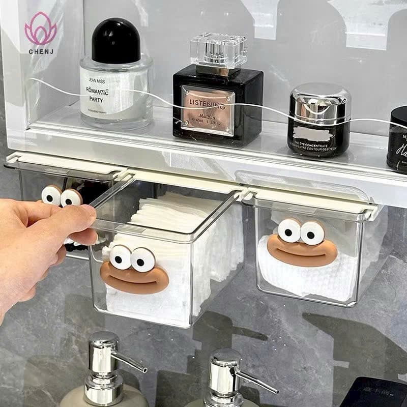 Hộp ngăn kéo chú vịt đựng đồ trong suốt, dán dưới bàn,tủ tiện lợi xinh xắn VINBEO