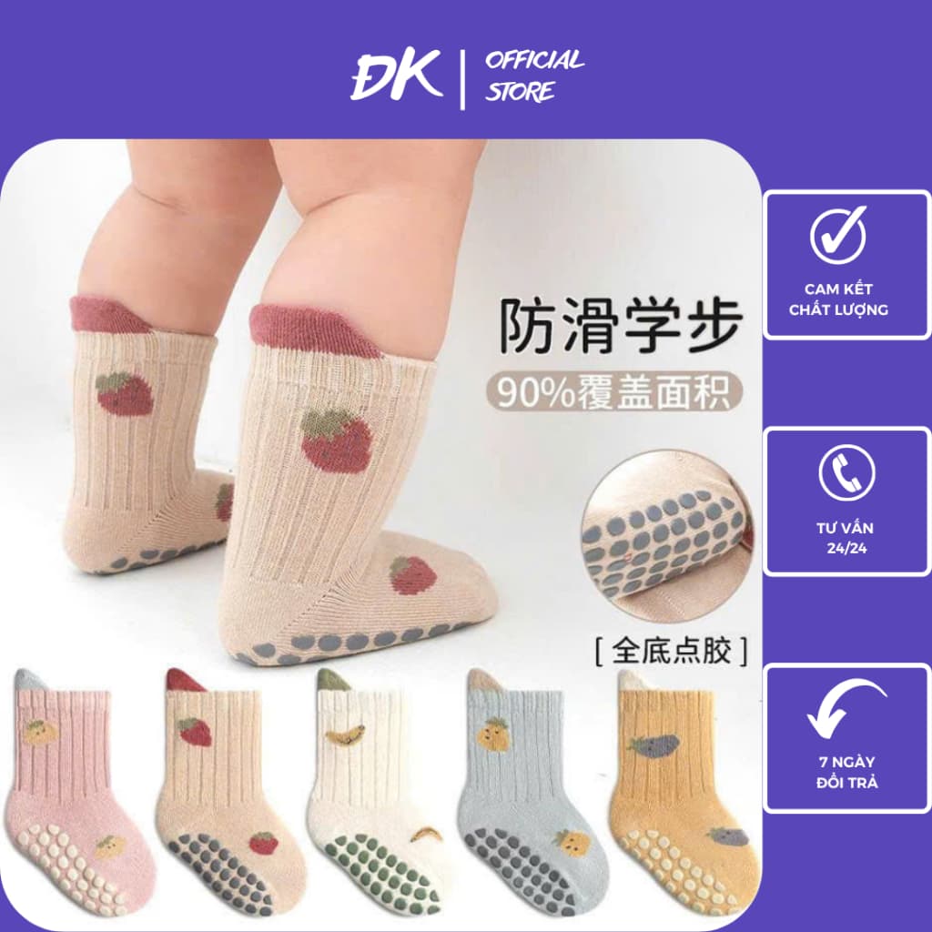 Tất Trẻ Em, Sét 10 Đôi Tất Chống Trơn Trượt Cho Bé Họa Tiết Trái Cây Gia Dụng ĐK
