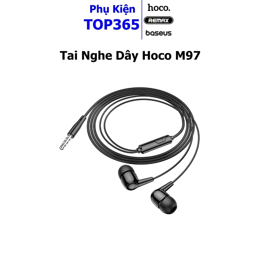 Tai nghe dây Hoco M97, micro đàm thoại, jack cắm 3.5mm, dây dài 1,2m, điều khiển một nút - hàng chính hãng.