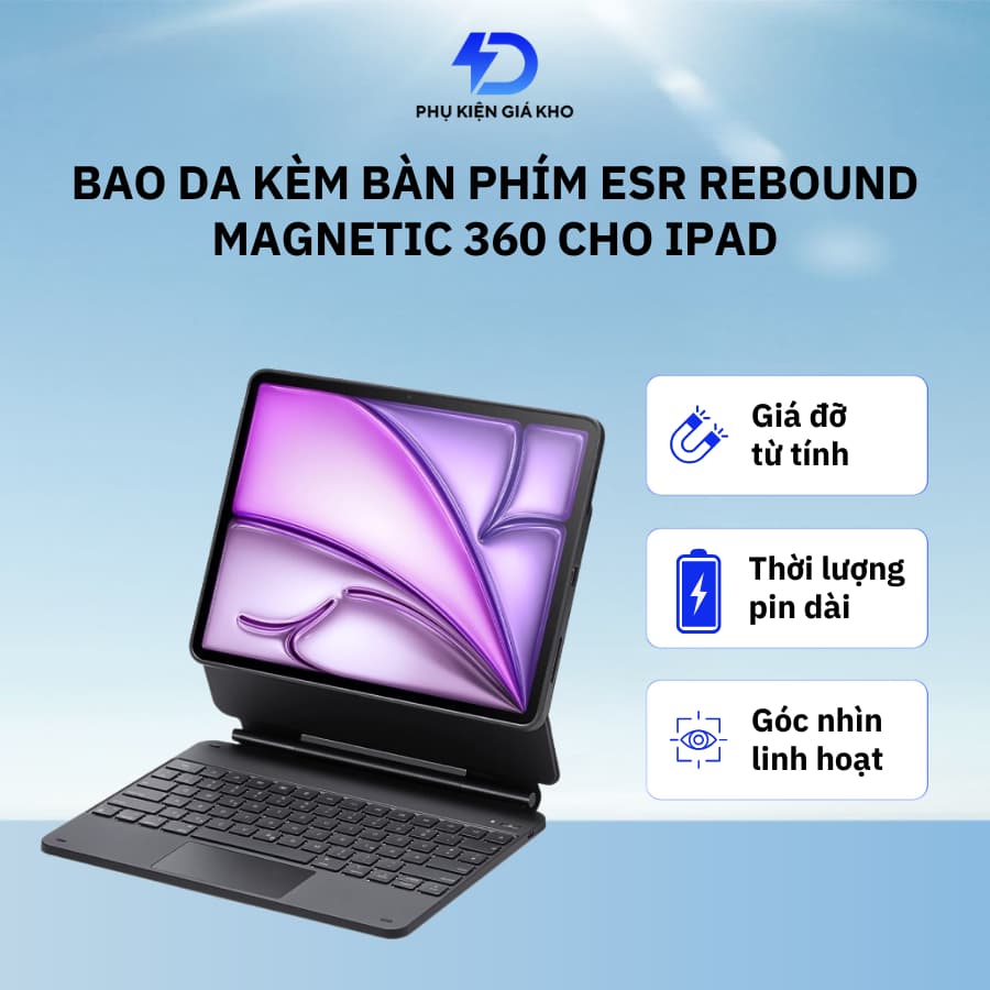 Bao da kèm bàn phím ESR Rebound Magnetic 360 cho iPad Pro/Air M3/M4/M5 - Màu đen