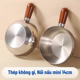 Nồi Mini Inox Cán Gỗ Chống Bỏng, Nồi Nấu Mì, Đun Sữa, Làm Sốt - Dễ Vệ Sinh, Đun Được Bếp Gas, Bếp Từ 2