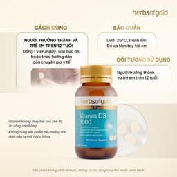 [Hàng cty full va.t] Viên Uống Vitamin D3 Herbs of Gold 1000 IU – Hấp Thu Canxi & Xương Khỏe Mạnh – Hộp 120 Viên 3