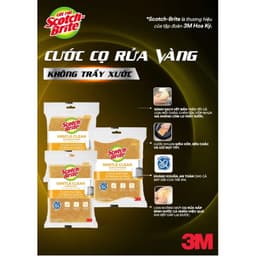 Miếng rửa chén vàng xơ mướp không trầy xước siêu sạch, chống trầy 3M 3