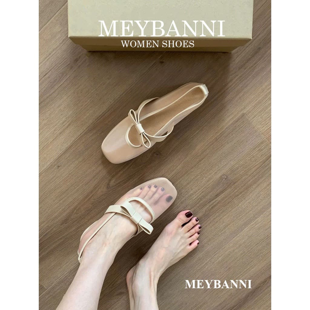 Giày Búp Bê MEYBANNI Mũi Vuông Lưới Mỏng Gắn Nơ Tiểu Thư - C430