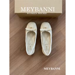 [CHÂN GẦY LÙI 1 SIZE] Giày Búp Bê Mũi Tròn MEYBANNI Chần Chỉ Đính Nơ Phối Khóa Kim Loại - C329 3