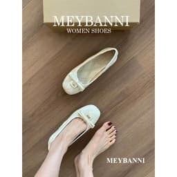 [CHÂN GẦY LÙI 1 SIZE] Giày Búp Bê Mũi Tròn MEYBANNI Chần Chỉ Đính Nơ Phối Khóa Kim Loại - C329 1