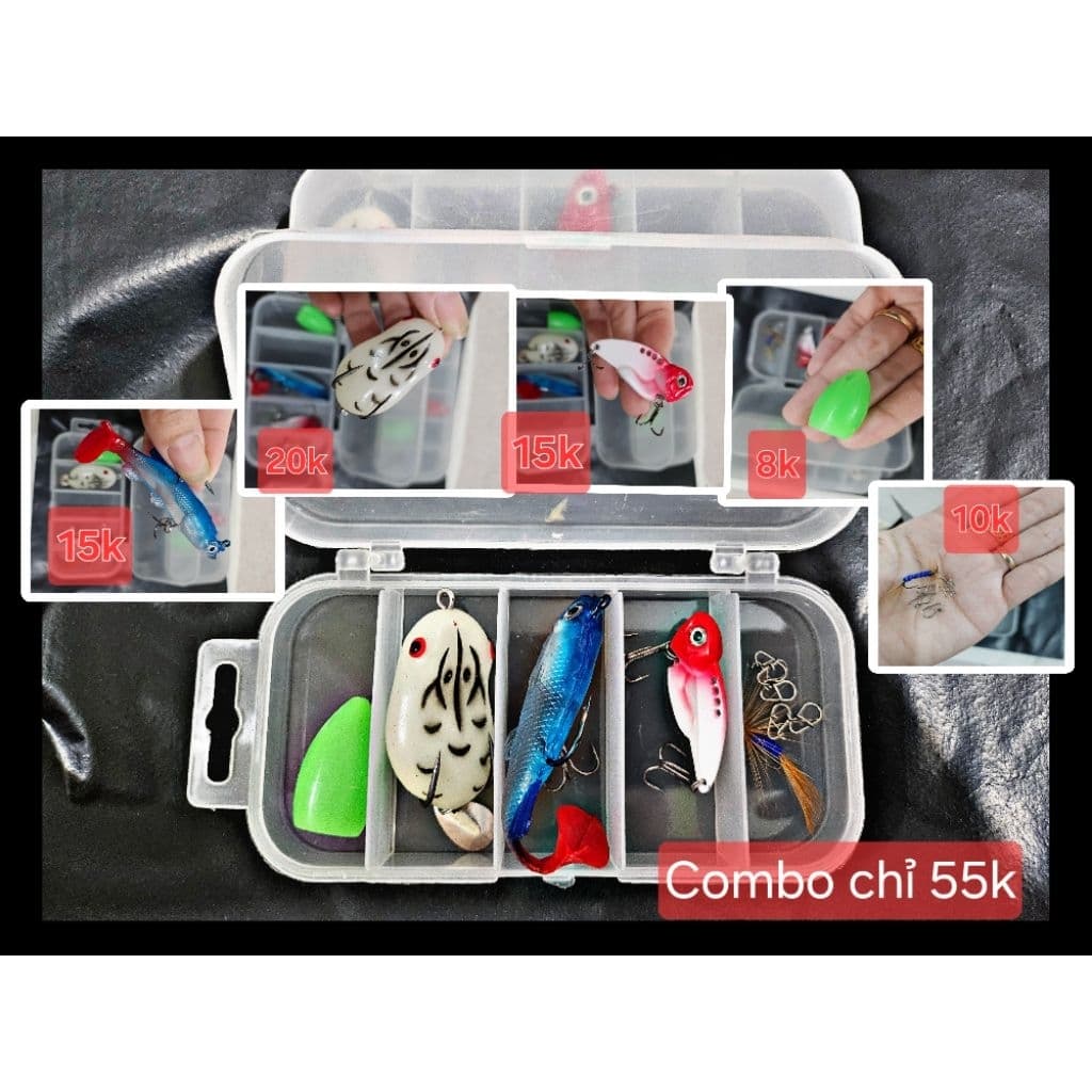 Hộp Mồi Lure, Bộ Mồi Lure Tổng Hợp Đủ Mọi Địa Hình Cá Sắt, Nhái Hơi, Cá Mềm, Hạt Gạo, Khóa Snap, Mồi Ruồi