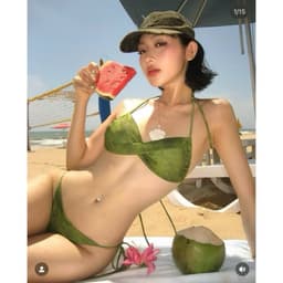 Bikini 2 mảnh xanh rêu mẫu mới áo xoắn cup quần nhỏ  ( che tên) 3