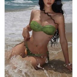 Bikini 2 mảnh xanh rêu mẫu mới áo xoắn cup quần nhỏ  ( che tên) 2
